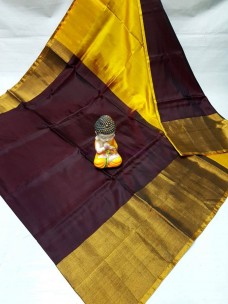 Chocolate brown and yellow uppada big border sarees