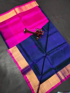 Navy blue and pink uppada plain sarees