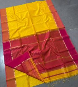 Yellow Maheshwari handwoven sarees