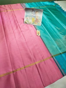 Pink pure kanchipuram plain soft silk sarees
