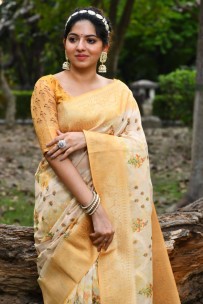Yellow Pure Maheshwari digital print sarees