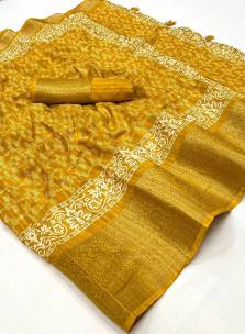 Mustard yellow dola silk sarees