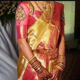 Golden with pink uppada tissue sarees