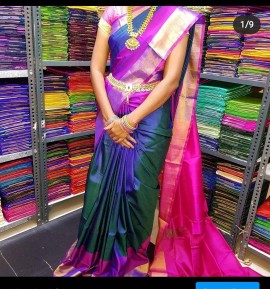 Navy blue and pink uppada special border plain sarees