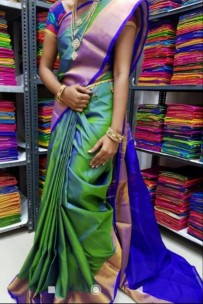 Green with blue uppada plain silk sarees