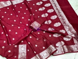 Maroon red banarasi semi pure silk Georgette chiffon sarees