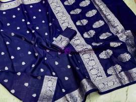 Navy blue banarasi semi pure silk Georgette chiffon sarees