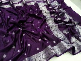 Dark violet banarasi semi pure silk Georgette chiffon sarees