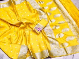 Dark yellow banarasi semi pure silk Georgette chiffon sarees