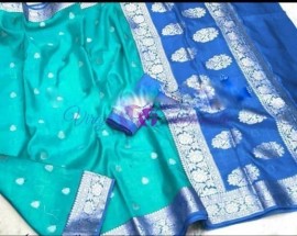Turquoise blue banarasi semi pure silk Georgette chiffon sarees