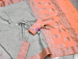 Grey and orange banarasi semi pure silk Georgette chiffon sarees