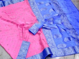 Pink banarasi semi pure silk Georgette chiffon sarees