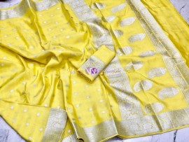 Yellow banarasi semi pure silk Georgette chiffon sarees