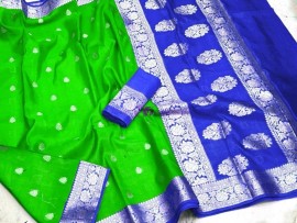 Green and dark blue banarasi semi pure silk Georgette chiffon sarees