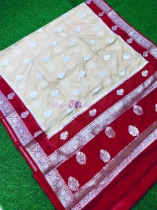 Beige and chilli red banarasi semi silk georgette chiffon sarees