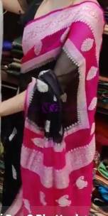 Black and pink pure banaras chiffon sarees