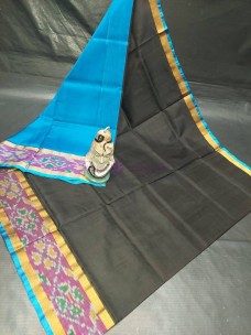 Black with sky blue uppada sarees with small pochampally border