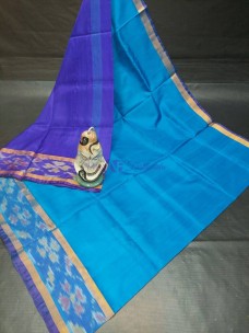 Light blue uppada sarees with small pochampally border