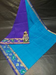 Light blue and navy blue uppada sarees with small pochampally border