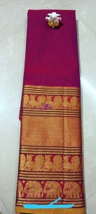 Dark magenta mercerised narayanpet cotton sarees with big zari border