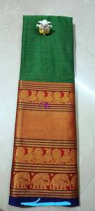 Green mercerised narayanpet cotton sarees with big zari border