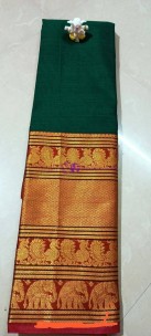 Bottle green mercerised narayanpet cotton sarees with big zari border
