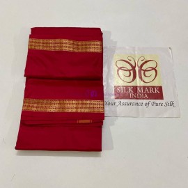 Maroon red pure silk dhoti with Angavastram