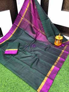 Bottle green and purple uppada plain pattu sarees