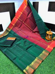 Dark green uppada plain silk sarees