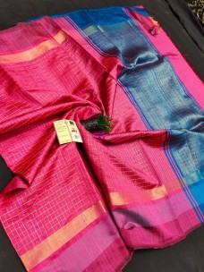 Pink with blue pure raw silk sarees