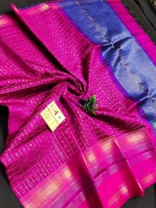 Pink and blue pure raw silk sarees