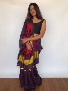 Dark violet 120 counts pure linen sarees