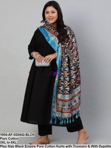 Plus size black pure cotton kurta with trousers and dupatta