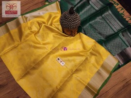Yellow pure kanchipuram silk with silver jari weaving sarees