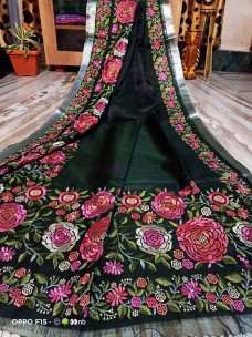 Black muslin parsi all over embroidery work